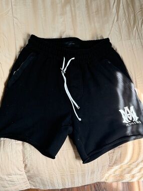 AMIRI Black Cotton Logo Drawstring Athletic Shorts